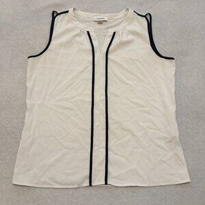 Calvin Klein Cream Sleeveless Top with Black Piping – Size Small